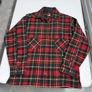 Vintage 70s Johnson Woolen Mills Red Green Plaid Wool Hunting Jacket Talon Zip